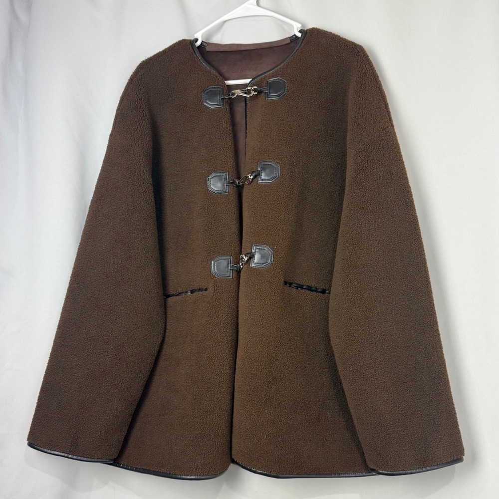 NEW Rebecca Minkoff Shearling Toggle Jacket Chocolate Brown XL